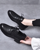 Leisure flat bottom small leather shoes spring season British style retro leather touches leather coarse heel single shoes