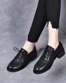 Leisure flat bottom small leather shoes spring season British style retro leather touches leather coarse heel single shoes