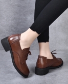 Leisure flat bottom small leather shoes spring season British style retro leather touches leather coarse heel single shoes