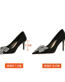 Banquet high -heeled shoe fine heels satin light mouth pointed rhinestone butterfly knot women's single shoes