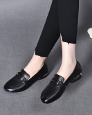 Flat -bottom single shoe women's shoes spring season head layer cowhide round head low heels, low heels, wearing casual shoes