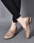 Flat -bottom single shoe women's shoes spring season head layer cowhide round head low heels, low heels, wearing casual shoes