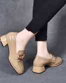 In the autumn, a stylish foreign -style small single shoes round head thick heel cow leather shoes buckle women's shoes