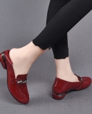 Casual shoes autumn fashion round head flat cow leather metal buckle two women's single shoes