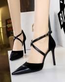 Banquet high -heeled shoe fine heel shallow mouth pointed pointed pointed and pointed pointed pointed and pointed pointed hollow hollow cross -out with sandals women's shoes