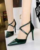 Banquet high -heeled shoe fine heel shallow mouth pointed pointed pointed and pointed pointed pointed and pointed pointed hollow hollow cross -out with sandals women's shoes