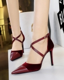 Banquet high -heeled shoe fine heel shallow mouth pointed pointed pointed and pointed pointed pointed and pointed pointed hollow hollow cross -out with sandals women's shoes