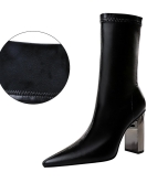 Fashionable thin boots metal thick heel pointed pointed sexy nightclub show thin winter boots