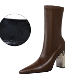 Fashionable thin boots metal thick heel pointed pointed sexy nightclub show thin winter boots