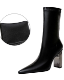 Fashionable thin boots metal thick heel pointed pointed sexy nightclub show thin winter boots