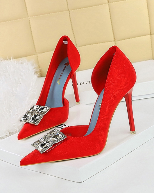 Wind high heels Women's shoes, fine heels, super heels, high heels, high heel hollow square rhinestone single shoes