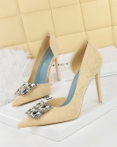 Wind high heels Women's shoes, fine heels, super heels, high heels, high heel hollow square rhinestone single shoes