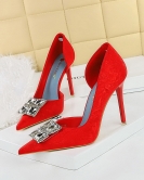 Wind high heels Women's shoes, fine heels, super heels, high heels, high heel hollow square rhinestone single shoes