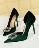 Banquet High -heeled Shi Shi Dan -faced shallower Hollow metal rhinestone buckle single shoes women