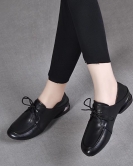 Flat -bottomed shoes Women's spring round head -lap band -light single -toe layer cowhide one shoe two wears single shoes