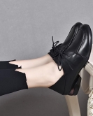 Flat -bottomed shoes Women's spring round head -lap band -light single -toe layer cowhide one shoe two wears single shoes