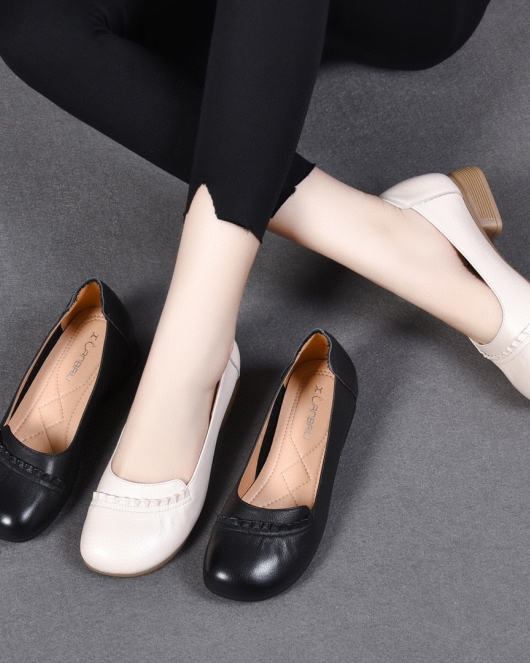 Round head flat single shoes women's shoes spring and summer header cowhide lotus leaf lightweight shoes female lazy shoes