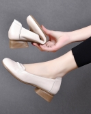 Round head flat single shoes women's shoes spring and summer header cowhide lotus leaf lightweight shoes female lazy shoes