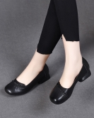 Round head flat single shoes women's shoes spring and summer header cowhide lotus leaf lightweight shoes female lazy shoes