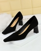 Fashion, simple, comfortable, thick heel high -heeled velvet -on -surface square -headed square women's shoes single shoes