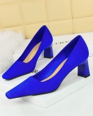 Fashion, simple, comfortable, thick heel high -heeled velvet -on -surface square -headed square women's shoes single shoes