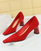 Fashion, simple, comfortable, thick heel high -heeled velvet -on -surface square -headed square women's shoes single shoes