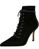 Fashion sexy nightclub shows thin heel high -heeled pointed pointed tie crossbone cut -out hollow boots