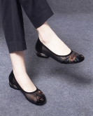 Round -headed light -mouth single shoes female spring and summer ethnic wind embroidered flower net yarn flat shoes female lazy shoes