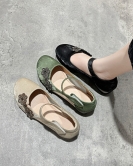 Flat -bottomed shoes female round head low heel net gauze Mary Zhen single shoes new Chinese national style flowers