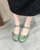 Flat -bottomed shoes female round head low heel net gauze Mary Zhen single shoes new Chinese national style flowers