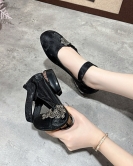 Flat -bottomed shoes female round head low heel net gauze Mary Zhen single shoes new Chinese national style flowers