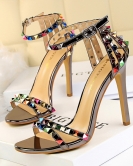 Wind style Women's shoes fine heels, high heels, open -toe characters with hollow color rivet sandals