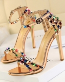 Wind style Women's shoes fine heels, high heels, open -toe characters with hollow color rivet sandals