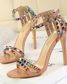 Wind style Women's shoes fine heels, high heels, open -toe characters with hollow color rivet sandals