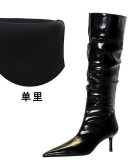 Retro wind Winter Heihe Pointed Pointed Pacific Wrinkle Wrinkle Women's Boots High Boots