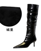 Retro wind Winter Heihe Pointed Pointed Pacific Wrinkle Wrinkle Women's Boots High Boots