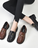 Round -headed small leather shoes female spring flat bottom British style casual single shoes one pedal and comfortable low -top women's shoes