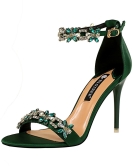 Wind sexy banquet high -heeled shoes Women's shoes fine heels high -heeled satin dew rhinestone with sandals with sandals