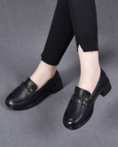 Small leather shoes female autumn header cowhide heel a single shoe round head light -headed shoes one foot kick women's shoes