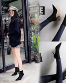 Wind and naked boots fine heel high -heeled pointed elasticity Laika sexy nightclubs thin short boots thin boots