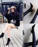 Wind and naked boots fine heel high -heeled pointed elasticity Laika sexy nightclubs thin short boots thin boots