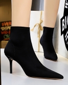 Wind and naked boots fine heel high -heeled pointed elasticity Laika sexy nightclubs thin short boots thin boots