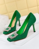 Banquet high -heeled shoes Women's shoes ultra -high heels of velvet metal rhinestone buckle single shoes