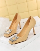 Banquet high -heeled shoes Women's shoes ultra -high heels of velvet metal rhinestone buckle single shoes