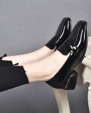 Shoes Spring comfortable beef patent leather low heels, single -shoes, square head small leather shoes cover foot work shoes