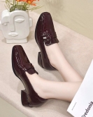 Shoes Spring comfortable beef patent leather low heels, single -shoes, square head small leather shoes cover foot work shoes