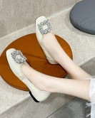 Flat -bottomed shoes female spring and summer square buckle rhinestone light mouth small single -shoe head shoes one foot pedal lazy shoes