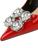 Wind banquet High -heeled shoes Women's shoe fine heel patent leather shallow mouth pointed rhinestone buckle single shoes