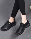 Spring and summer head layer leather flat bottom low heel round head rhinestone soft bottom soft bottom shoes small leather shoes