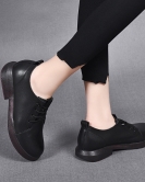 Spring and summer head layer leather flat bottom low heel round head rhinestone soft bottom soft bottom shoes small leather shoes